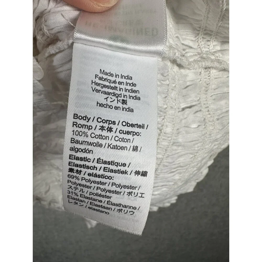 J. Crew Medium Womens Top White Crinkle Stretch Cotton Short Sleeve Boho - Picture 3 of 16